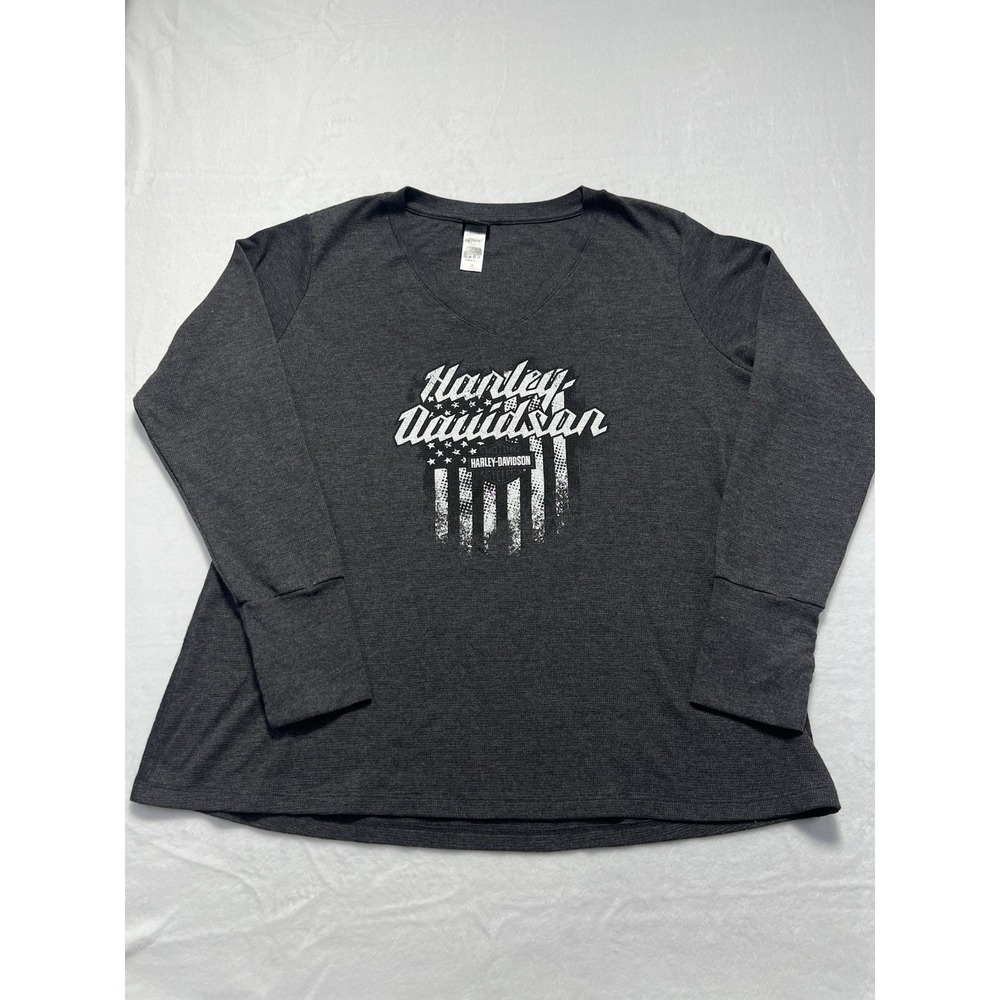 Harley-Davidson Women's Grey Thermal Waffle Knit Long Sleeve Shirt‎ 3X